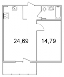 Однокомнатная квартира 49.93 м²