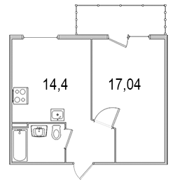 Однокомнатная квартира 42.25 м²