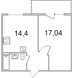 Однокомнатная квартира 41.95 м²