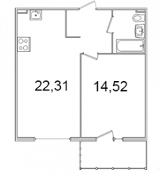 Однокомнатная квартира 47.63 м²