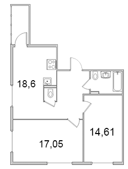 Двухкомнатная квартира 64.91 м²