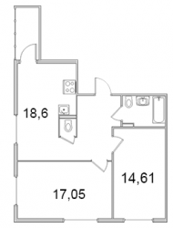 Двухкомнатная квартира 64.91 м²