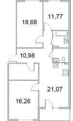 Трёхкомнатная квартира 95.69 м²
